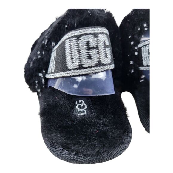 Ugg Fluff Yeah Metallic Sparkle Girls Black Slides 1125376T Size 10 NIB - Picture 6 of 13